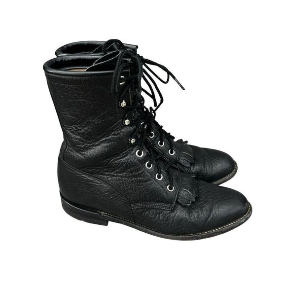 Justin Western Lacer Boots Unisex Size 7.5 Black Round Toe‎ Casual main image 4